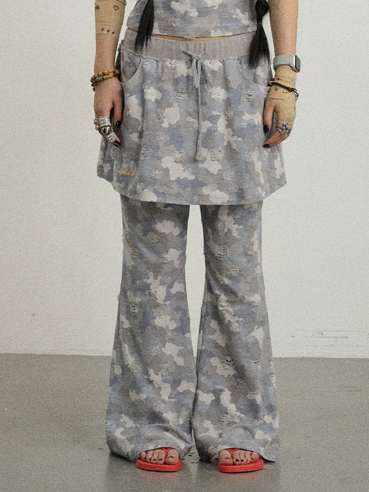 Blueberry Ice Camouflage Flare Palazzo Pants