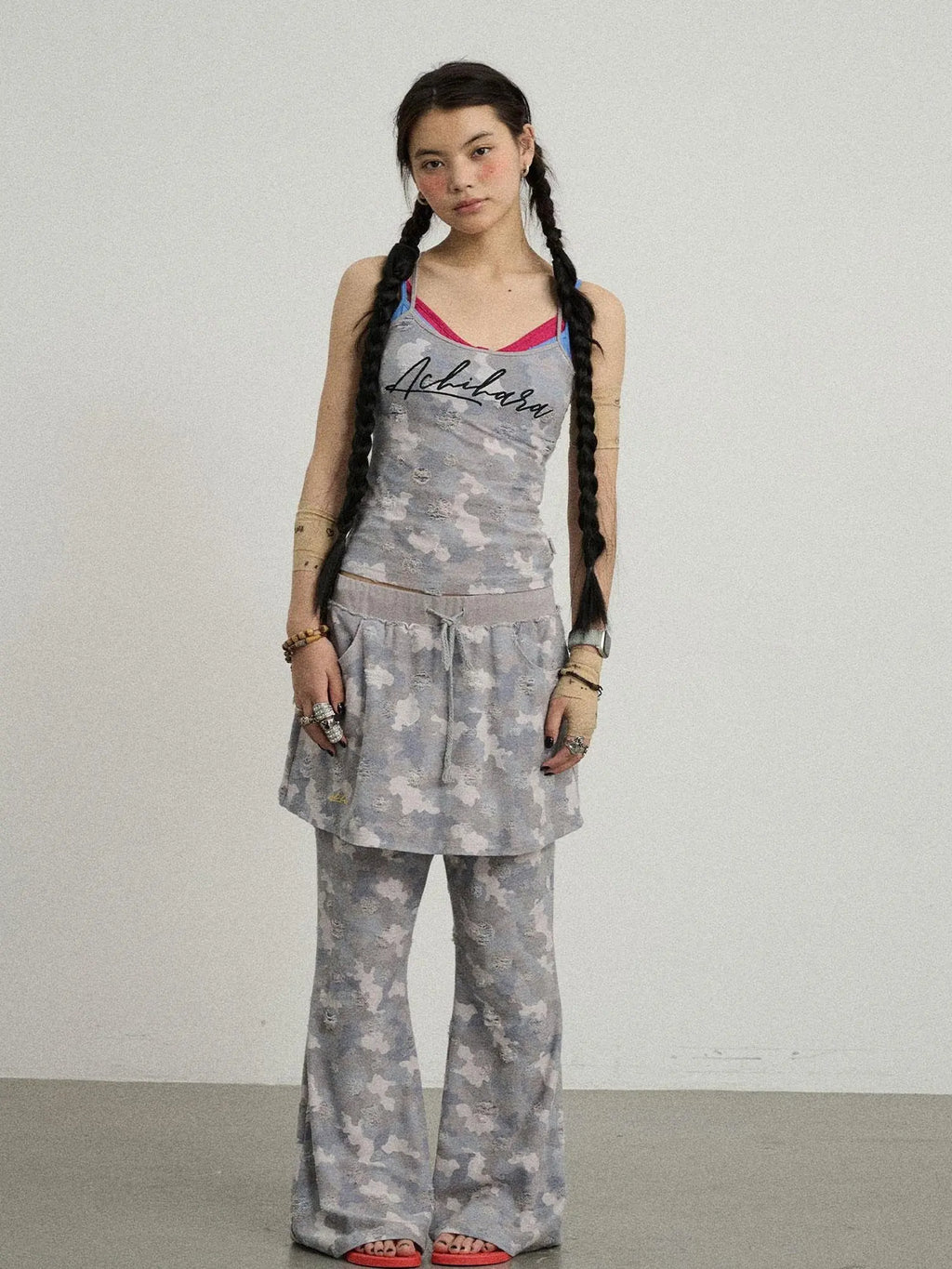 Blueberry Ice Camouflage Flare Palazzo Pants