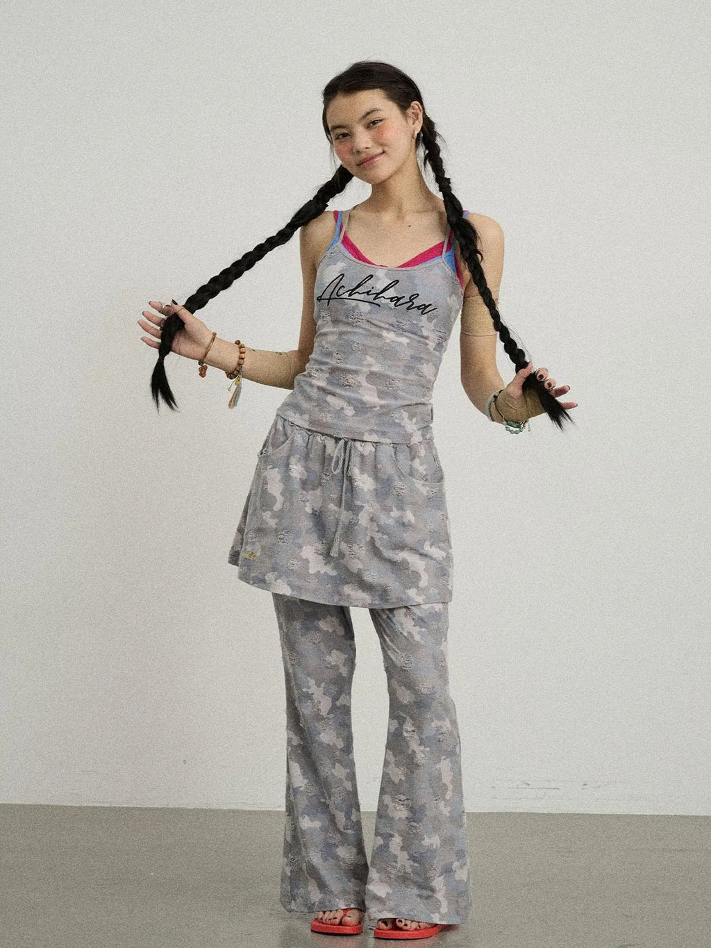 Blueberry Ice Camouflage Flare Palazzo Pants