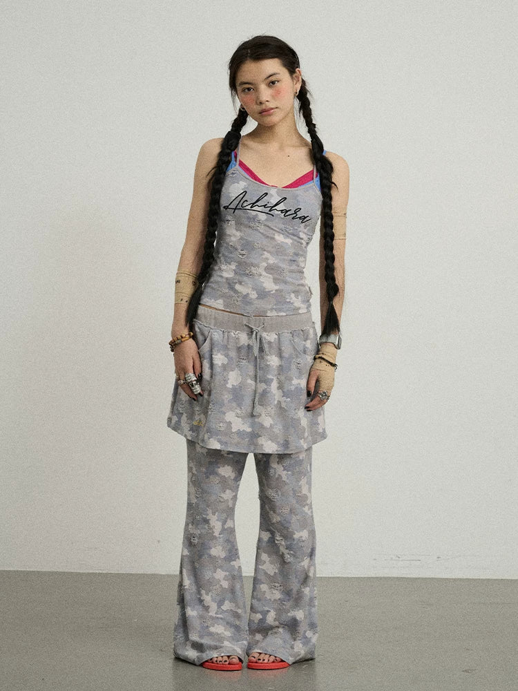 Blueberry Ice Camouflage Flare Palazzo Pants