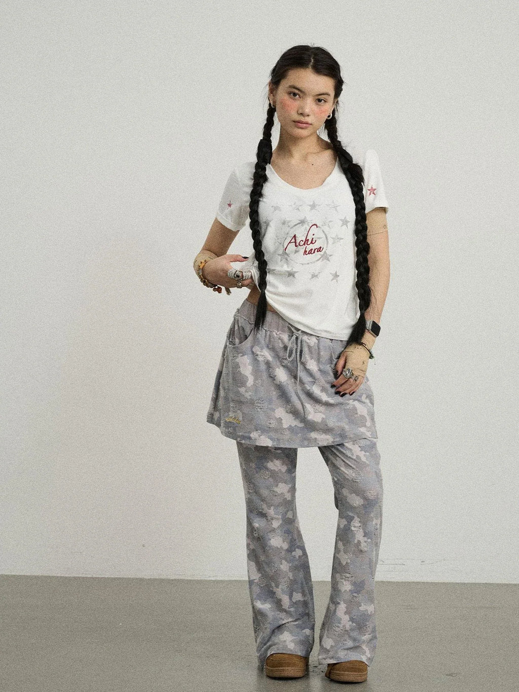 Blueberry Ice Camouflage Flare Palazzo Pants