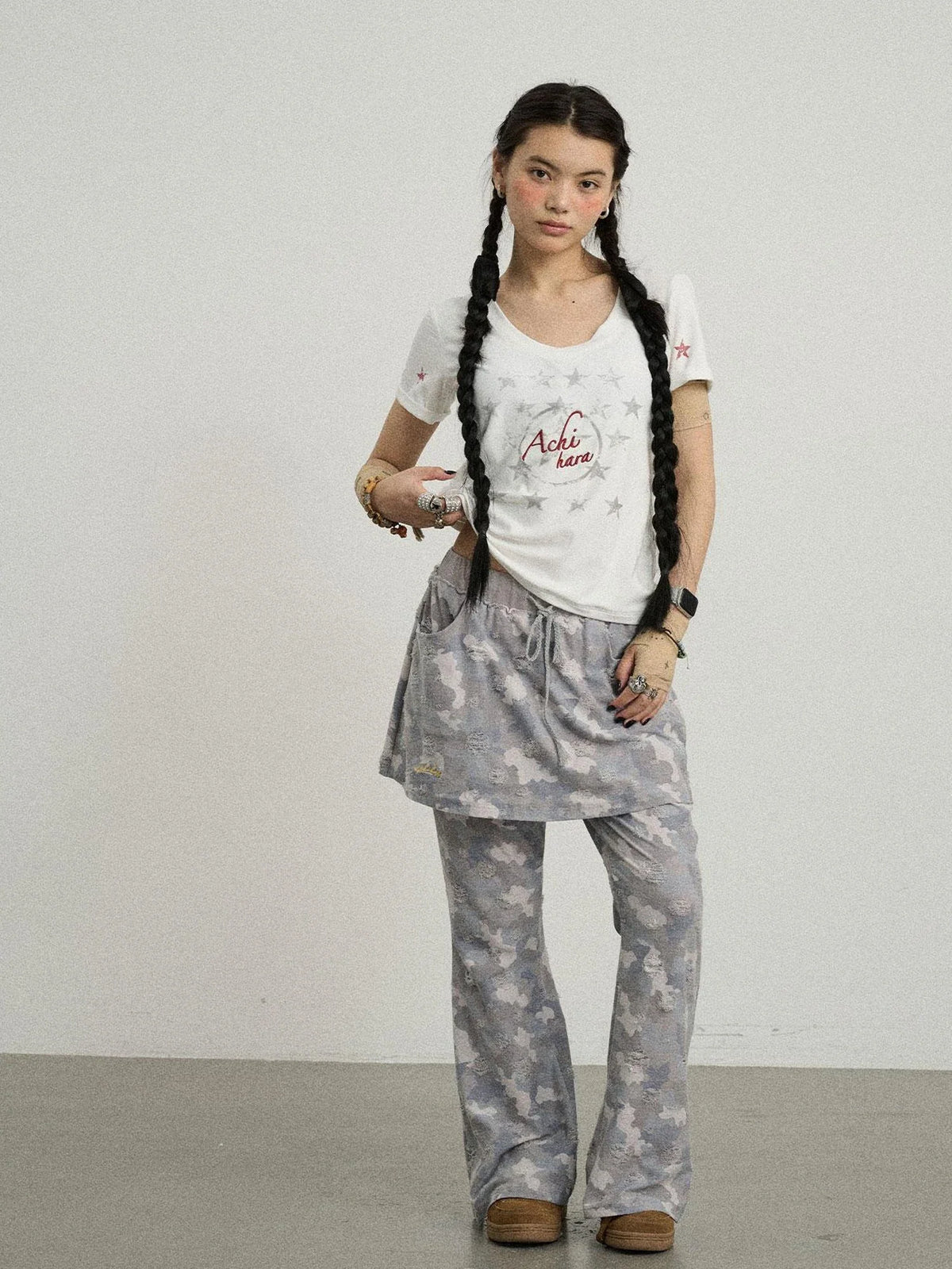 Blueberry Ice Camouflage Flare Palazzo Pants
