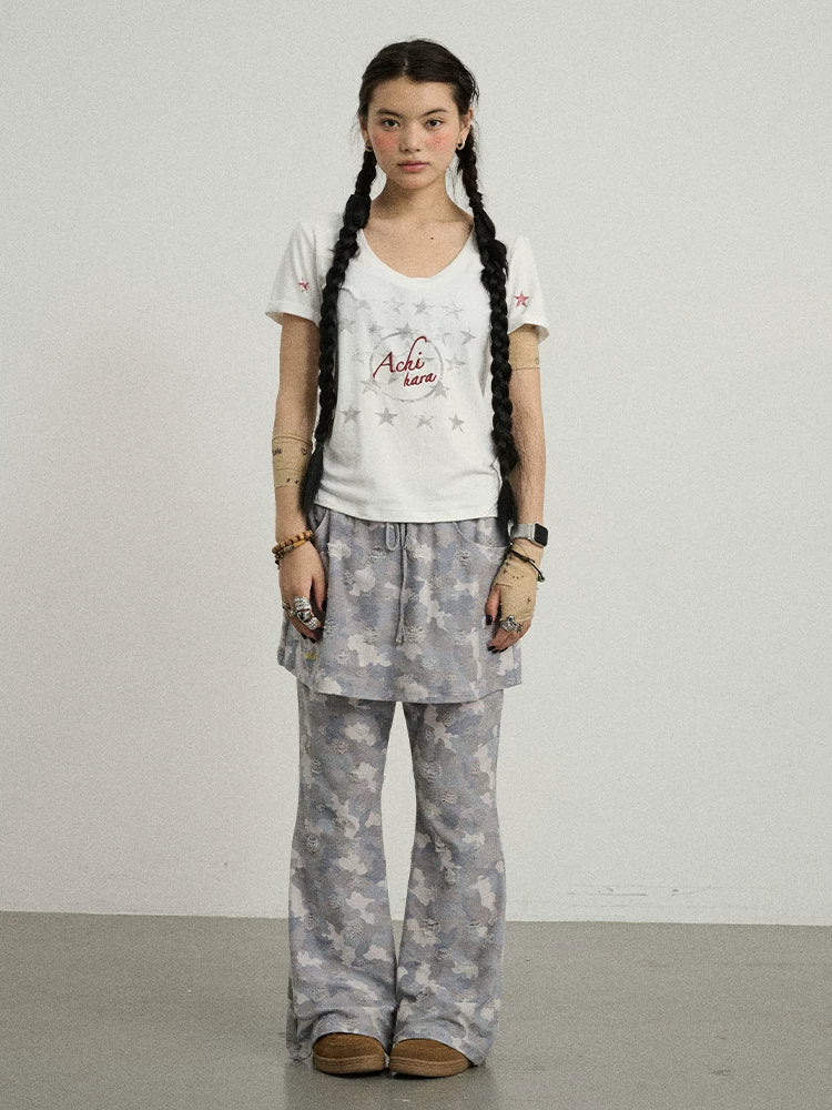 Blueberry Ice Camouflage Flare Palazzo Pants