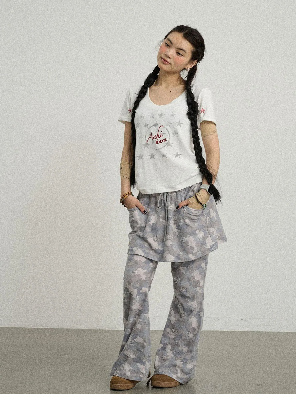 Blueberry Ice Camouflage Flare Palazzo Pants