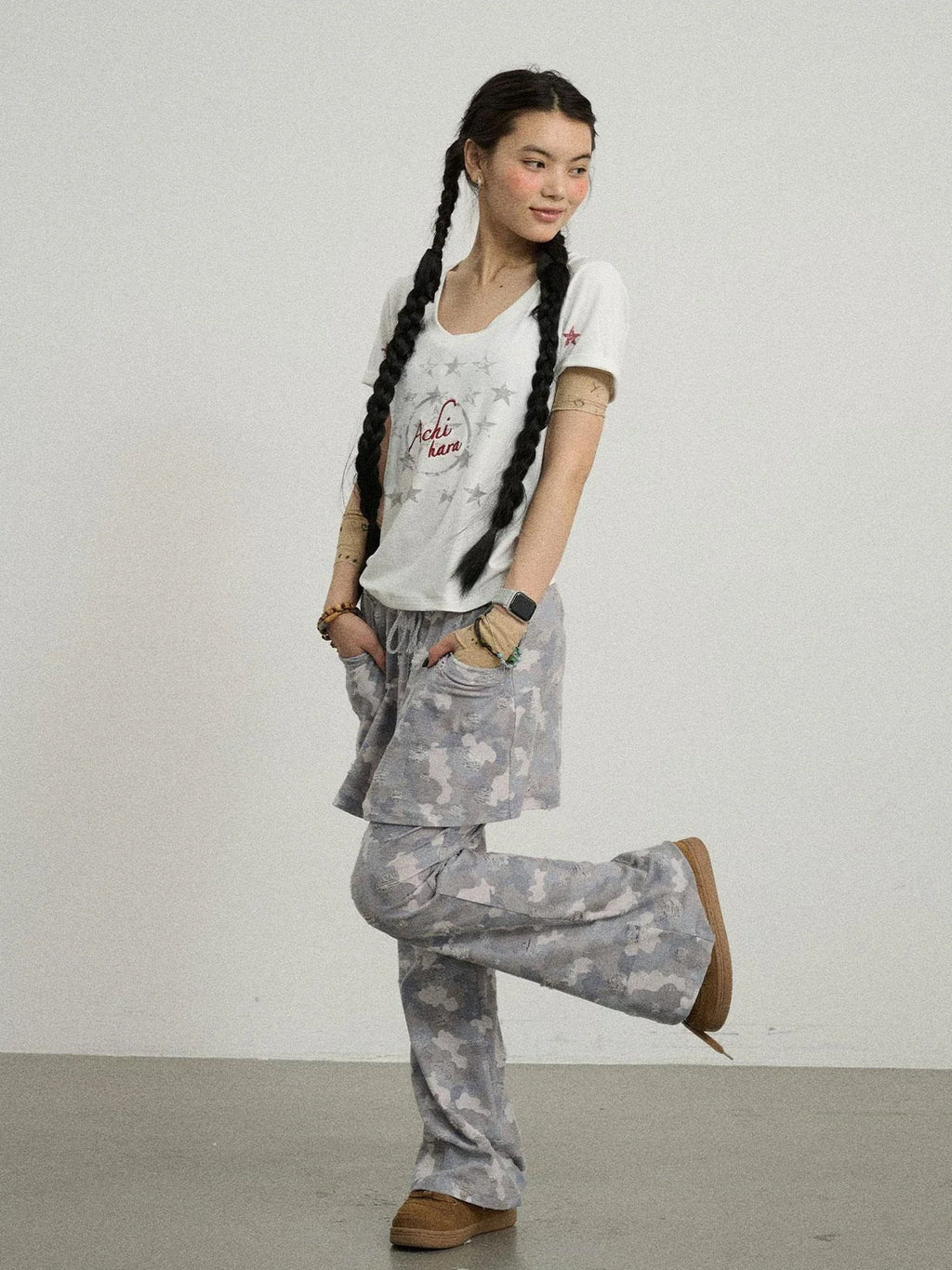 Blueberry Ice Camouflage Flare Palazzo Pants