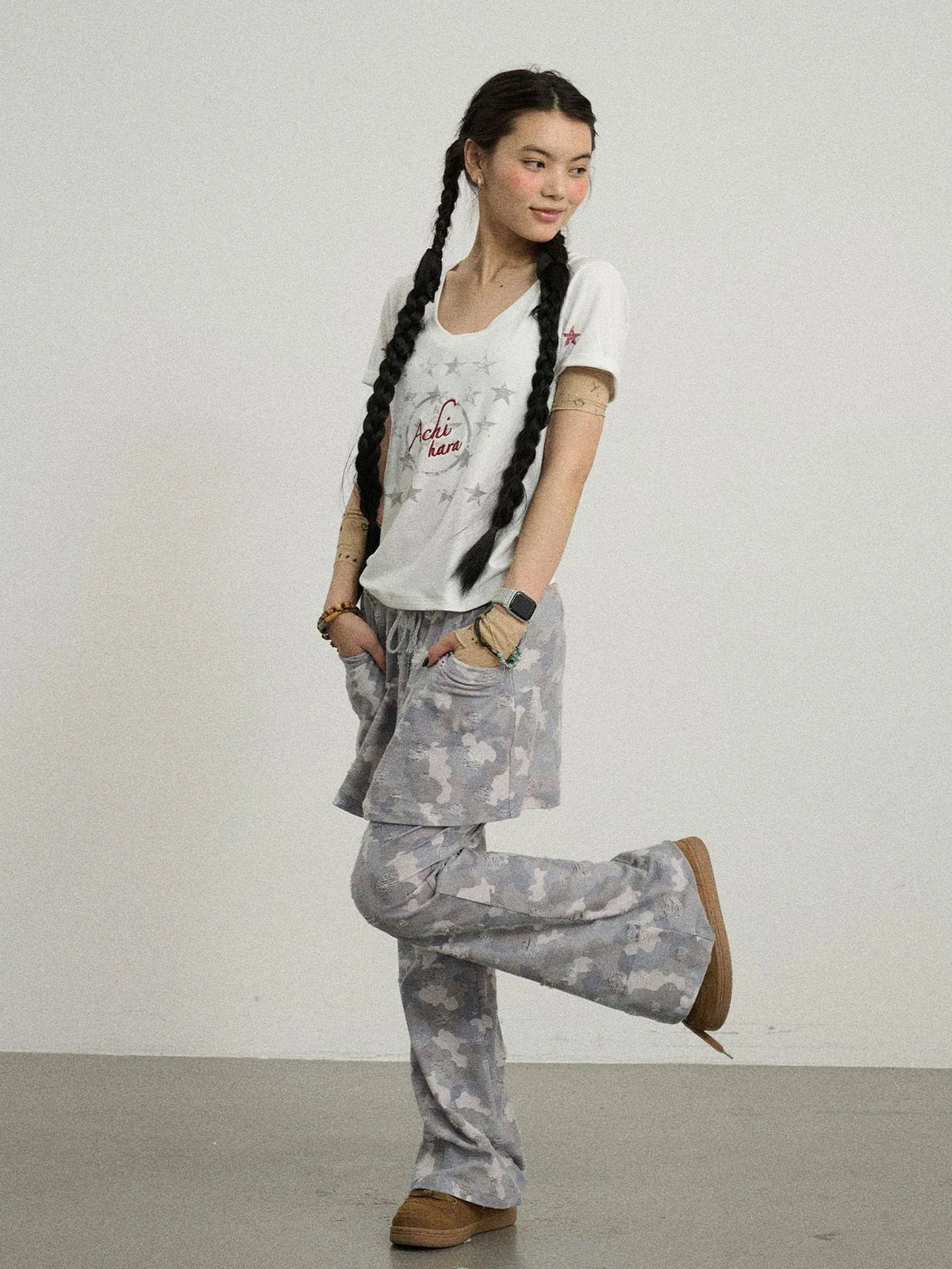 Blueberry Ice Camouflage Flare Palazzo Pants