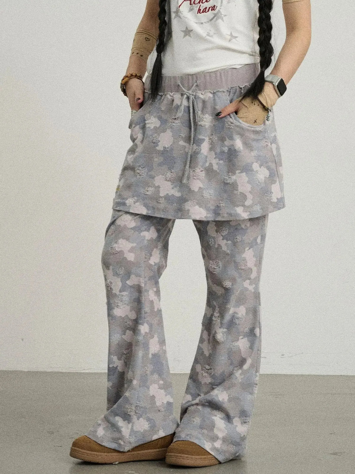 Blueberry Ice Camouflage Flare Palazzo Pants