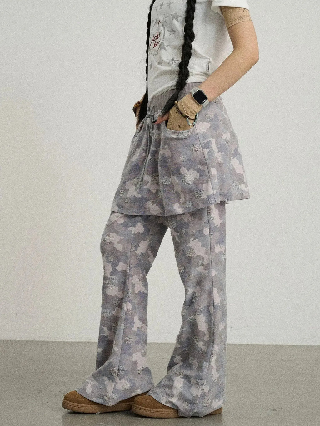Blueberry Ice Camouflage Flare Palazzo Pants