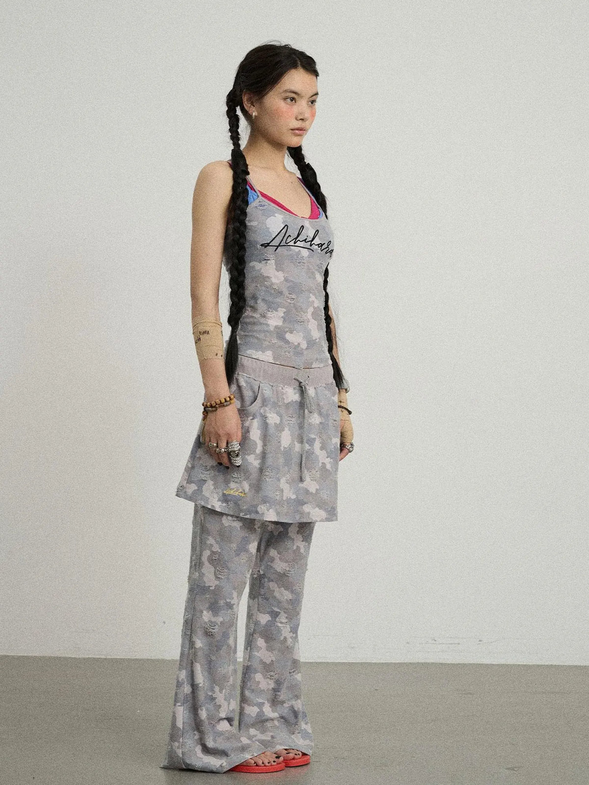 Blueberry Ice Camouflage Flare Palazzo Pants