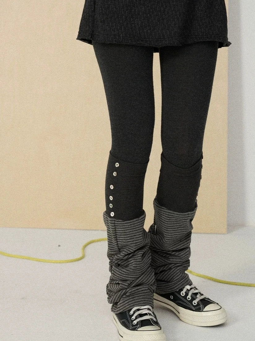 Butt Lifting Minimalist Striped Black Gray Knit One Size Leg Warmers
