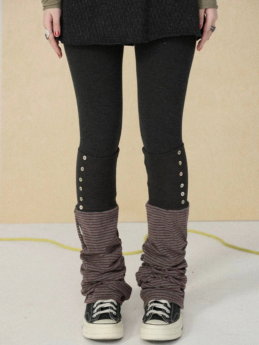 Butt Lifting Minimalist Striped Black Gray Knit One Size Leg Warmers