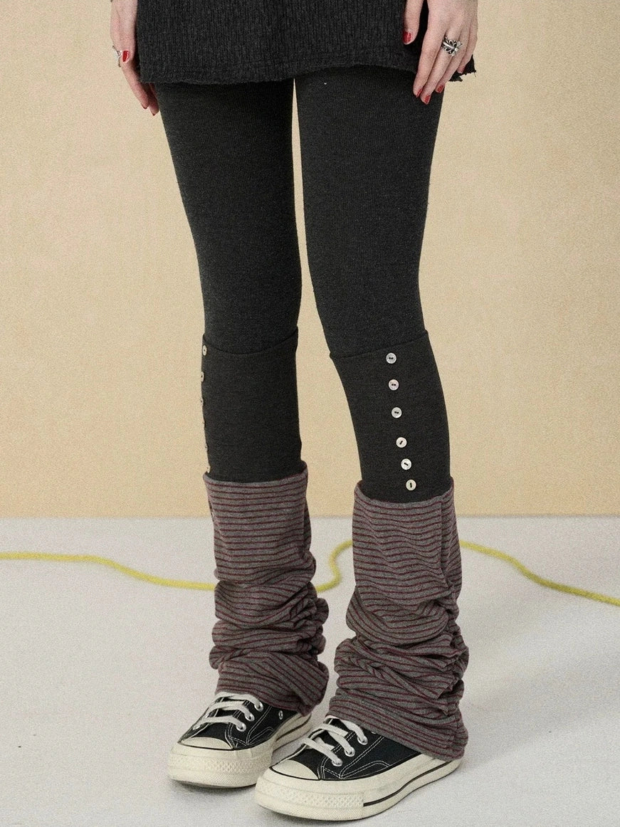Butt Lifting Minimalist Striped Black Gray Knit One Size Leg Warmers