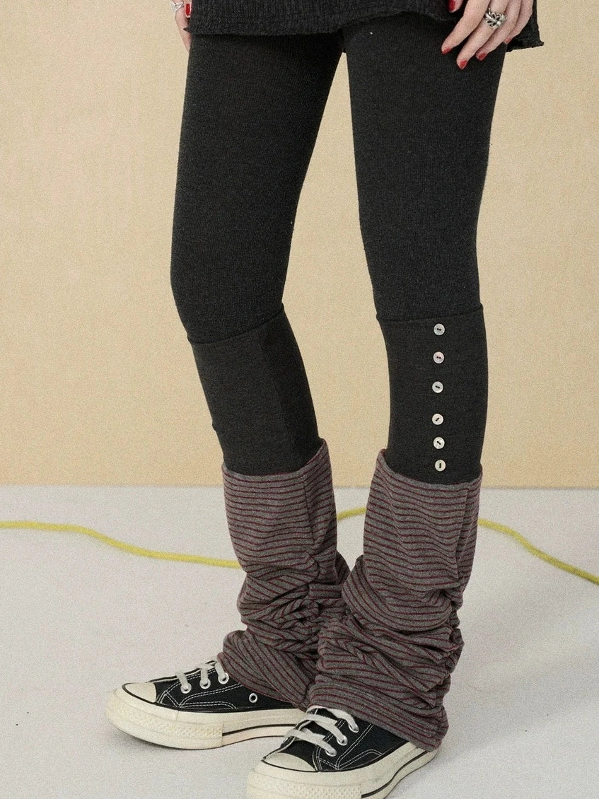 Butt Lifting Minimalist Striped Black Gray Knit One Size Leg Warmers