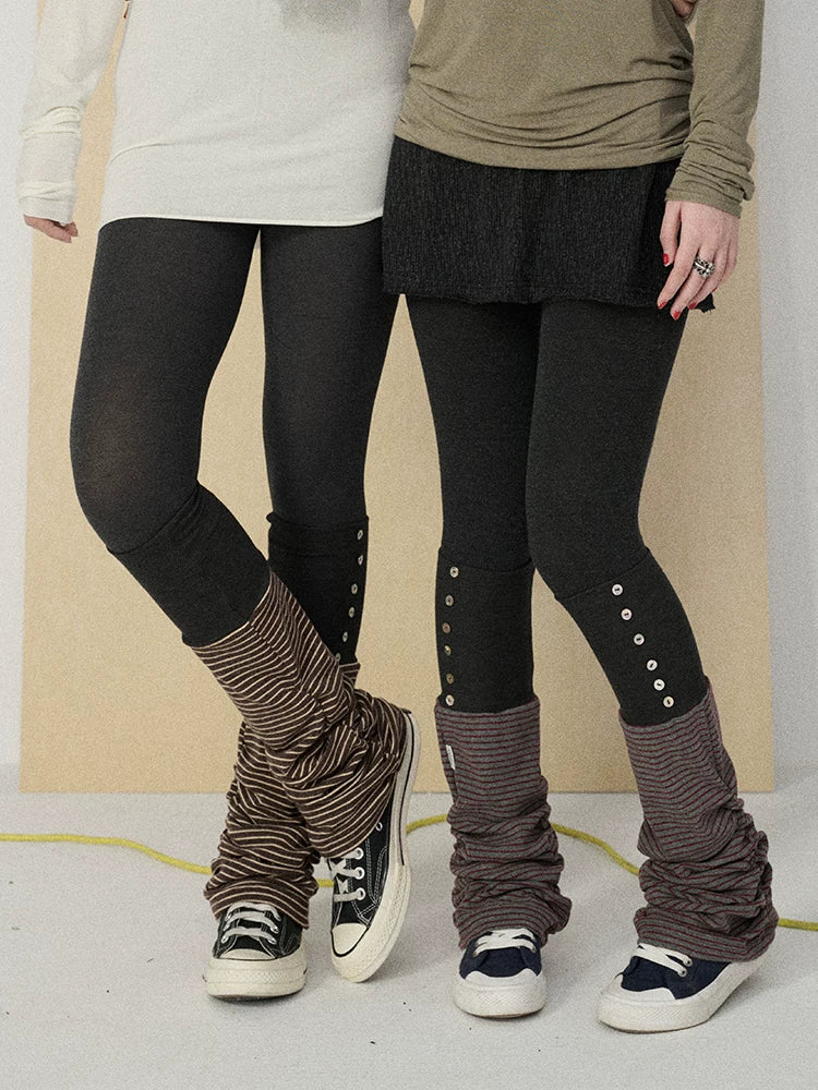 Butt Lifting Minimalist Striped Black Gray Knit One Size Leg Warmers