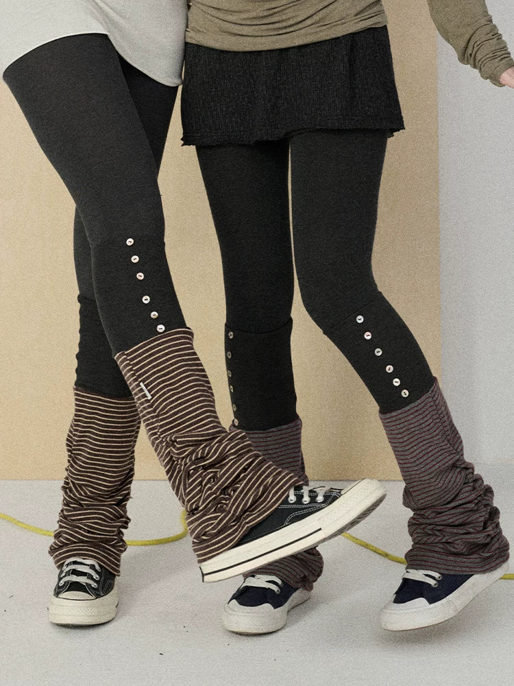 Butt Lifting Minimalist Striped Black Gray Knit One Size Leg Warmers