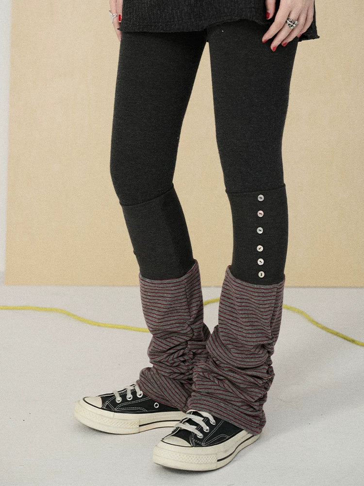 Butt Lifting Minimalist Striped Black Gray Knit One Size Leg Warmers