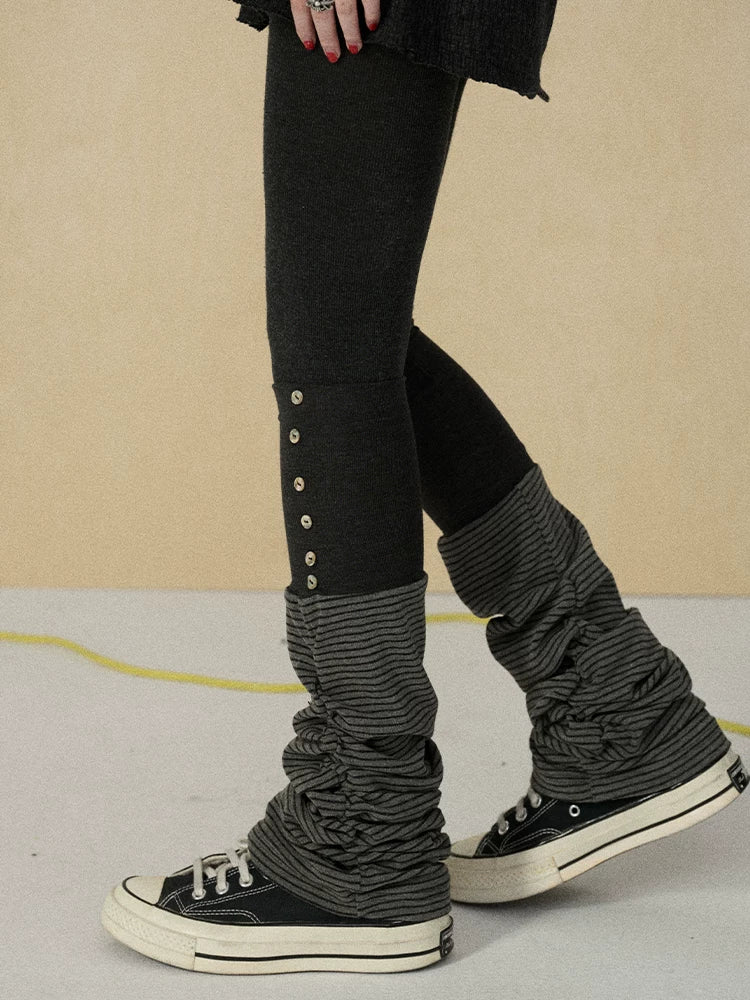 Butt Lifting Minimalist Striped Black Gray Knit One Size Leg Warmers