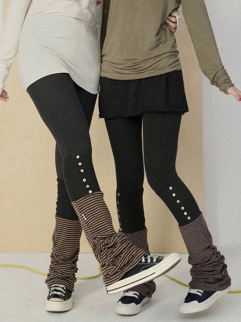 Butt Lifting Minimalist Striped Black Gray Knit One Size Leg Warmers