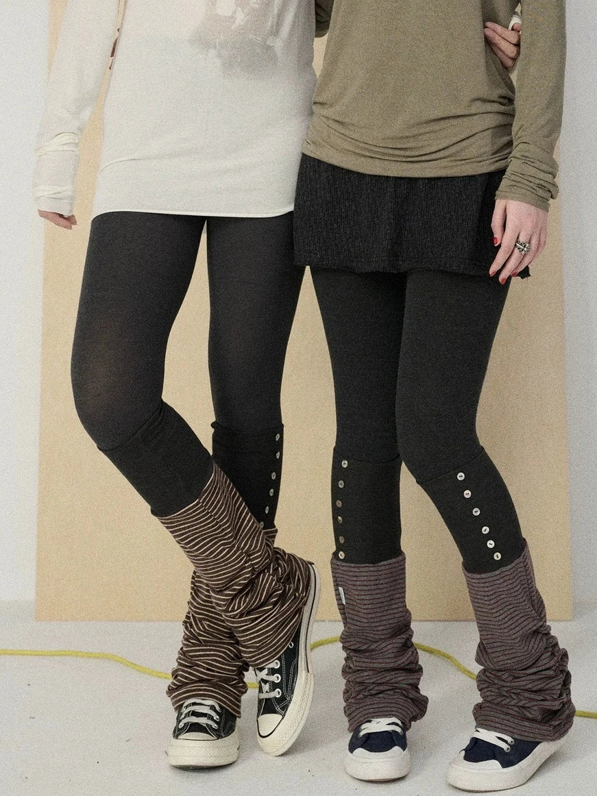 Butt Lifting Minimalist Striped Black Gray Knit One Size Leg Warmers