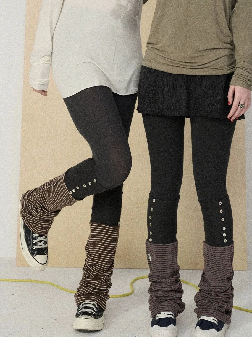 Butt Lifting Minimalist Striped Black Gray Knit One Size Leg Warmers