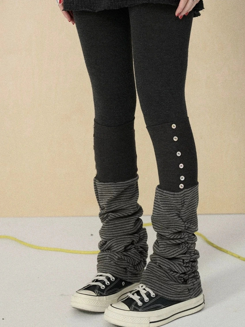 Butt Lifting Minimalist Striped Black Gray Knit One Size Leg Warmers