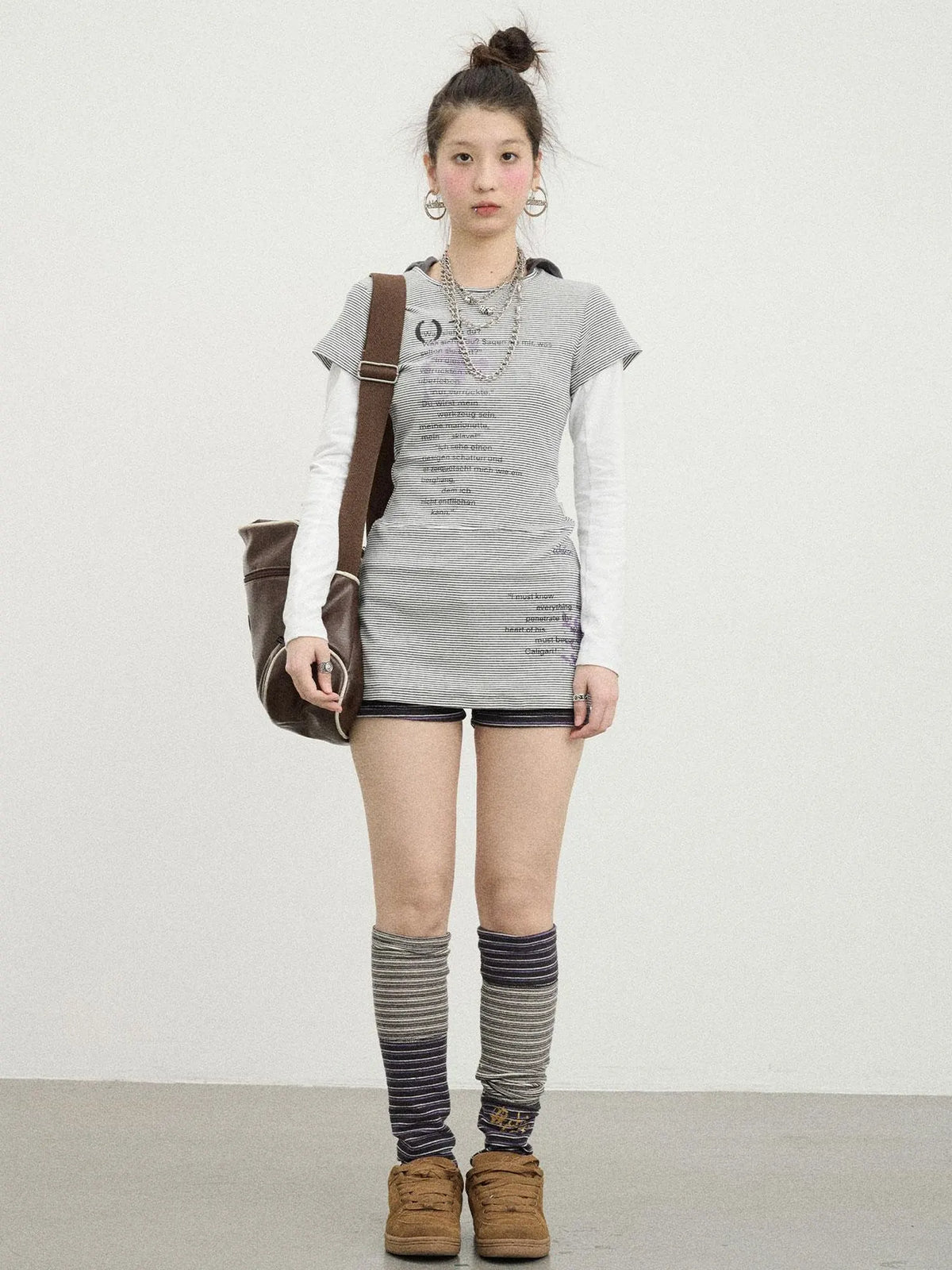 Distorted Pixel Stripe V Neck T Shirt Long Sleeve