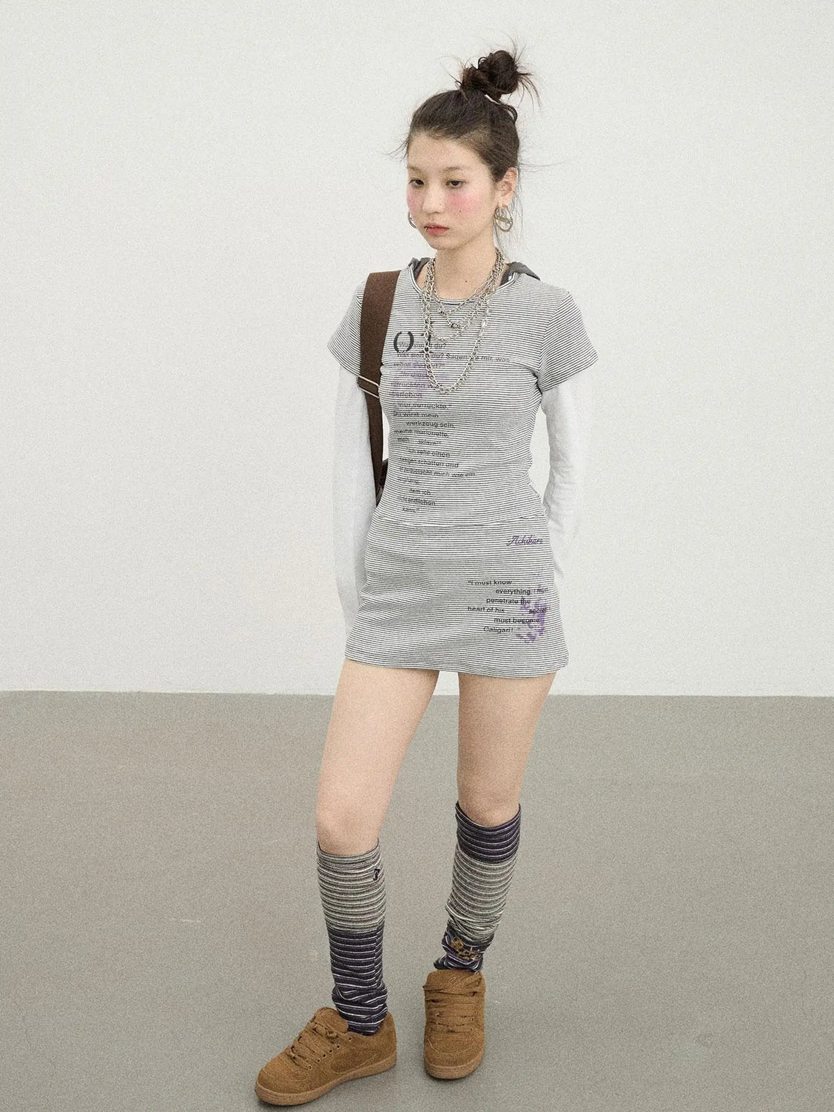Distorted Pixel Stripe V Neck T Shirt Long Sleeve