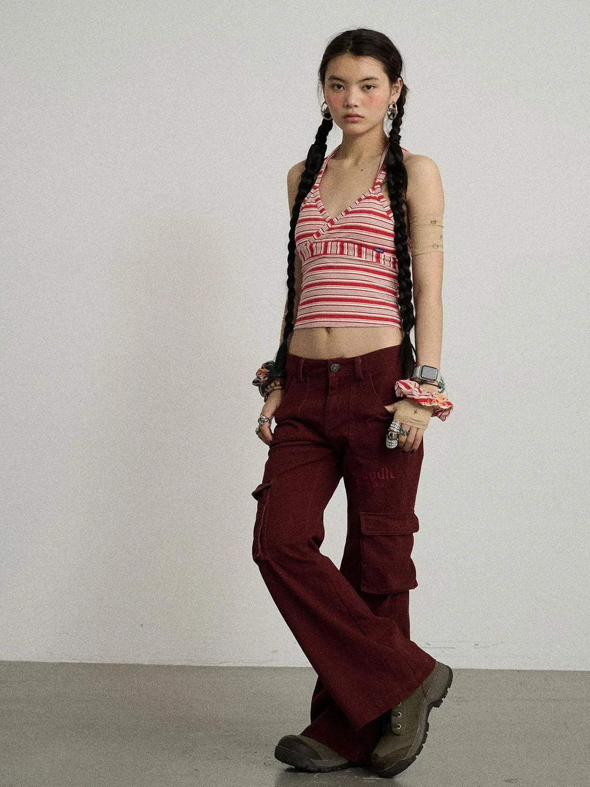 Gothic Pigeon Low Rise Flare Cargo Pants