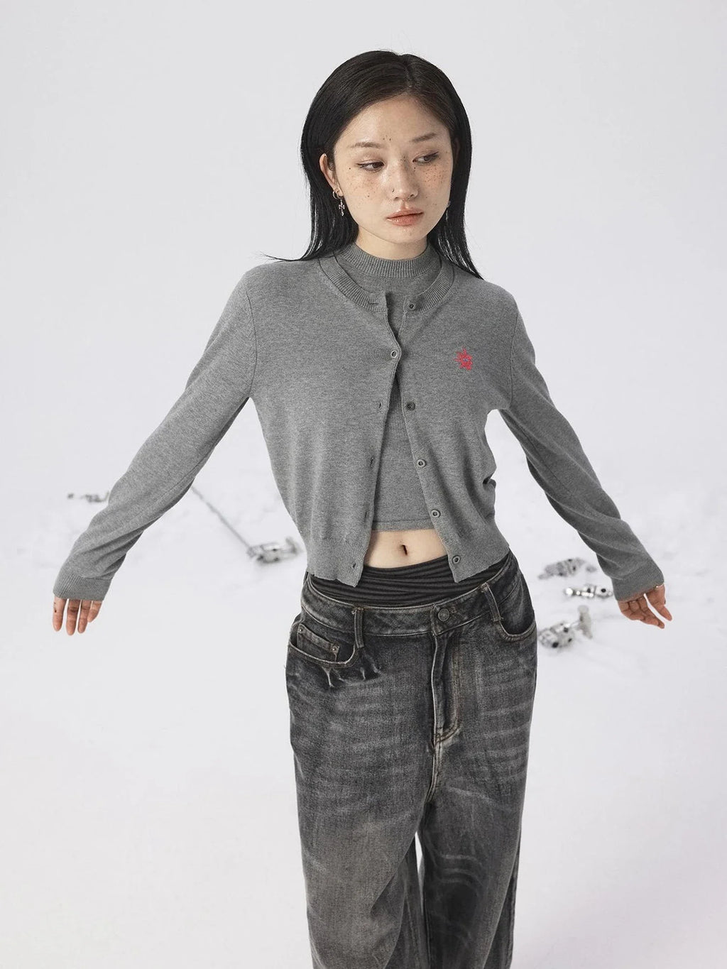 Grey Knit Vest & Cardigan Set