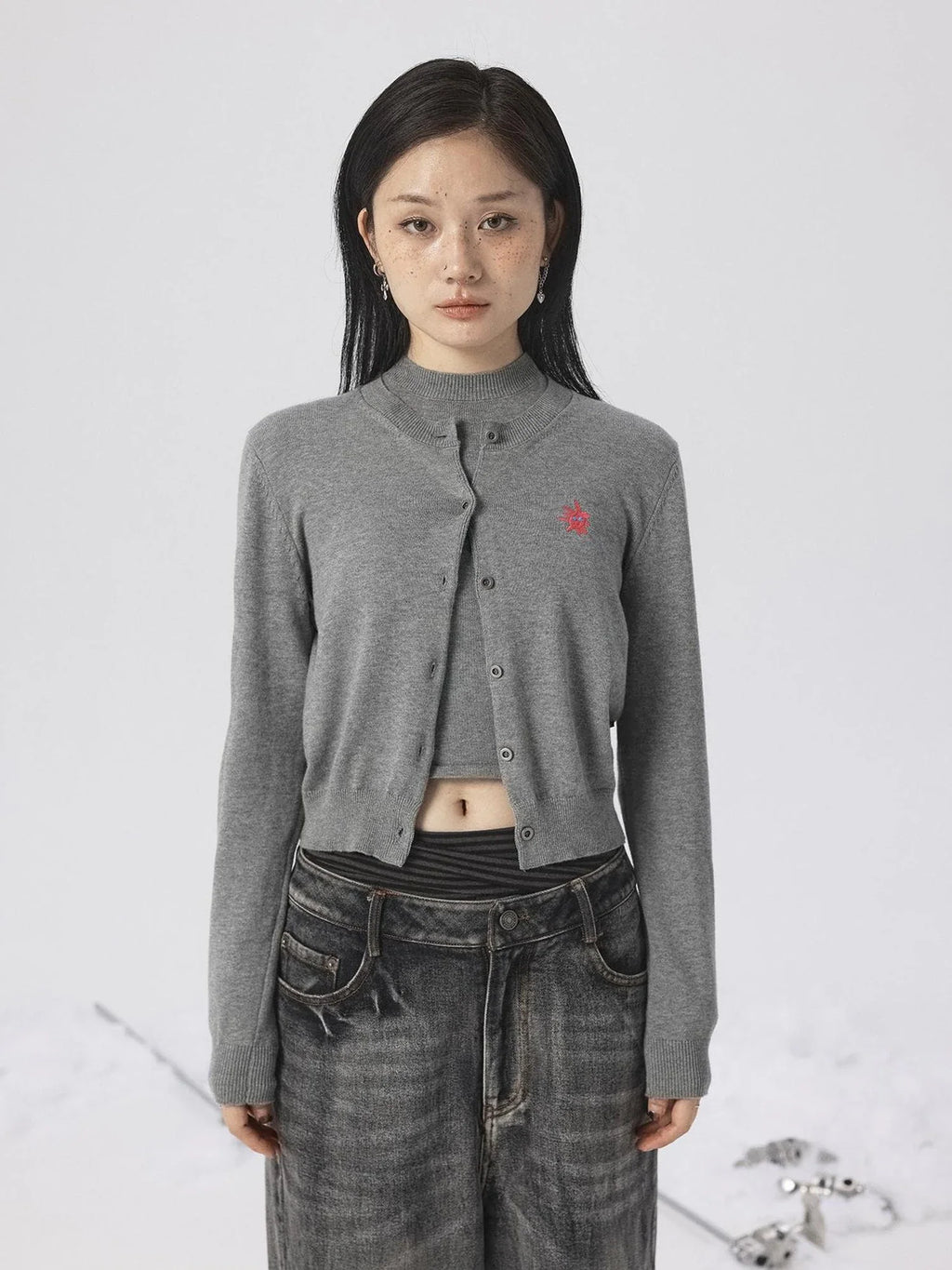 Grey Knit Vest & Cardigan Set