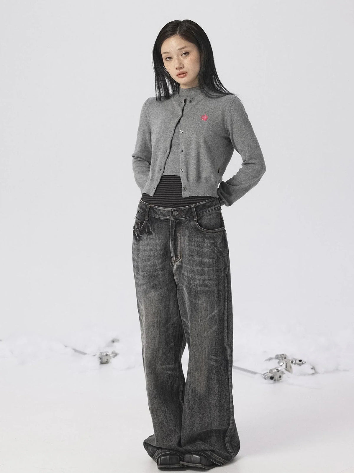 Grey Knit Vest & Cardigan Set