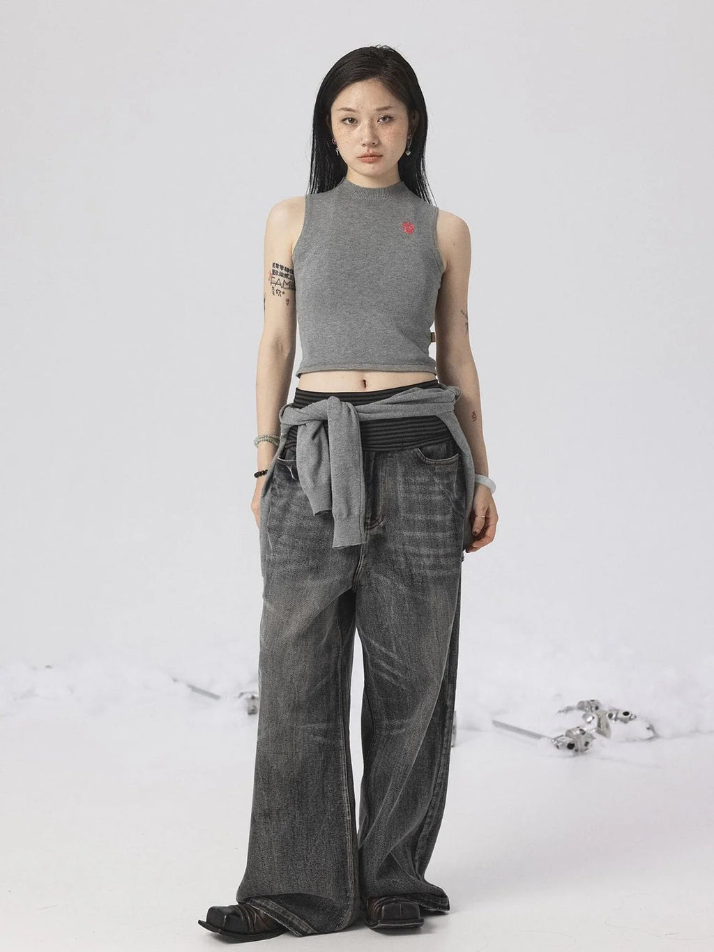Grey Knit Vest & Cardigan Set