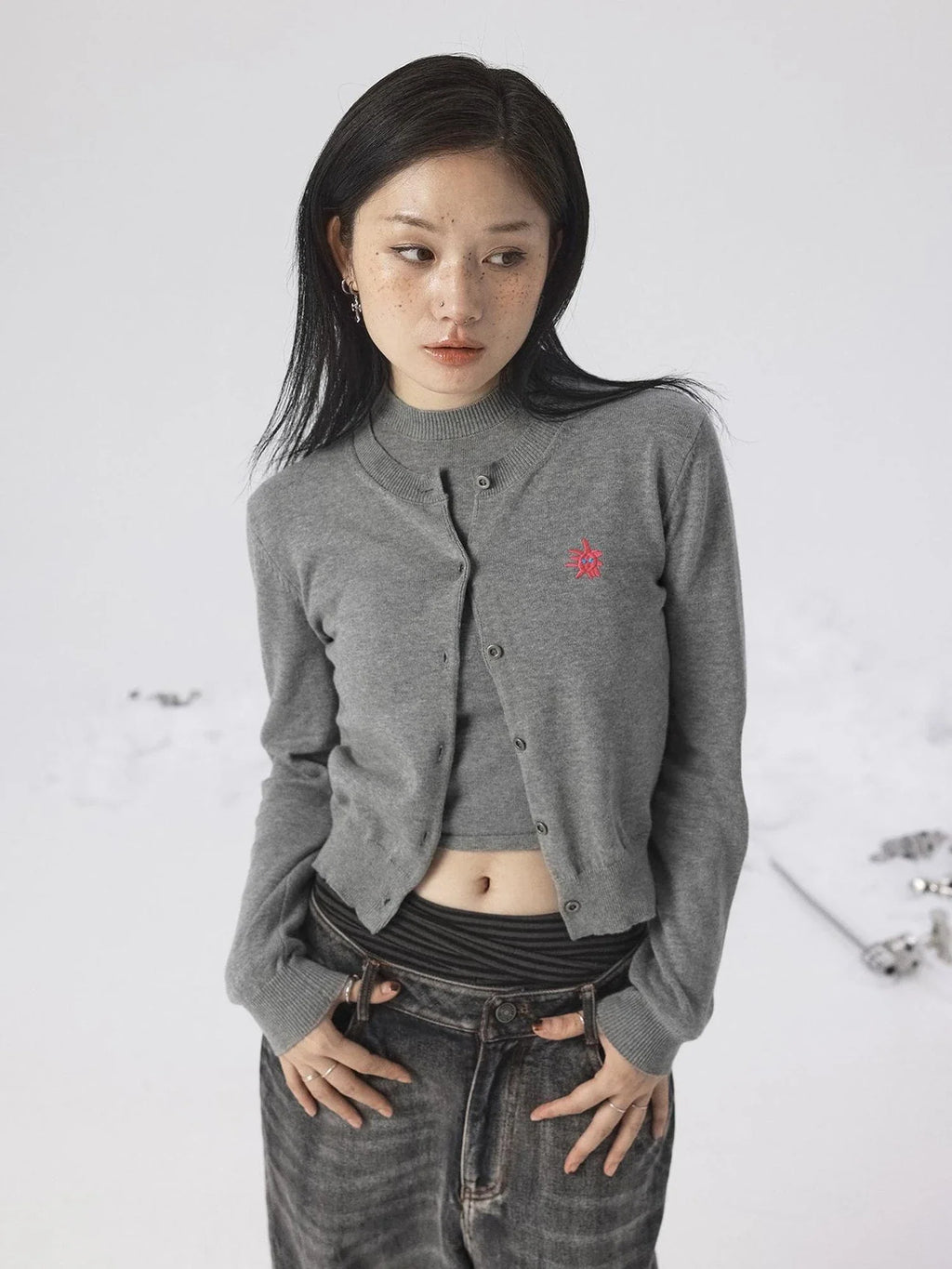 Grey Knit Vest & Cardigan Set