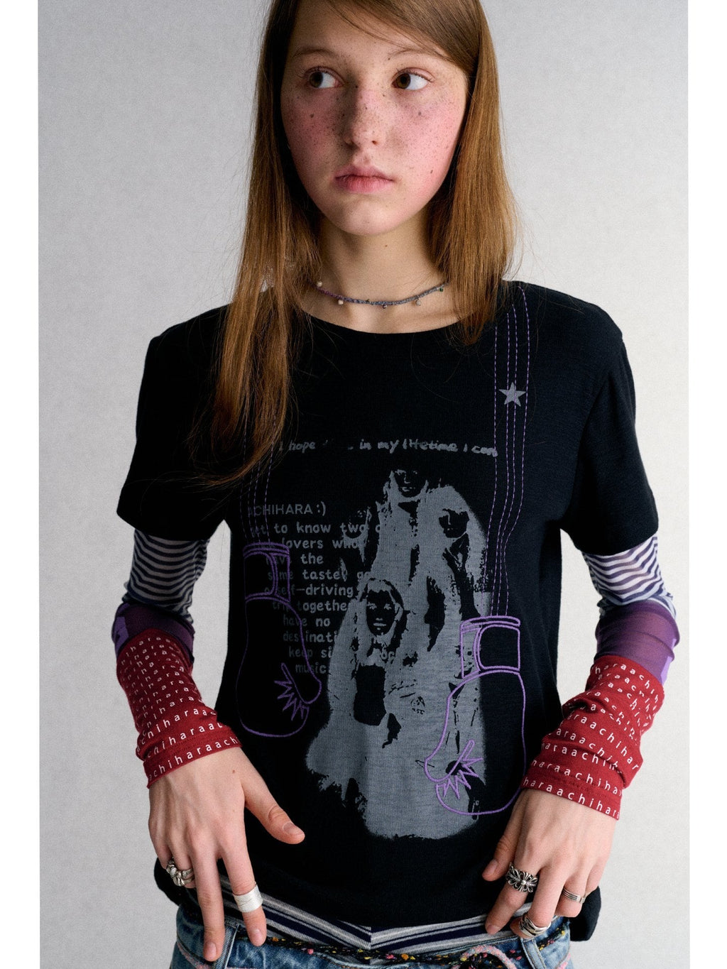 Mesh Layered Print Color Block Women's Long Sleeve T-shirts