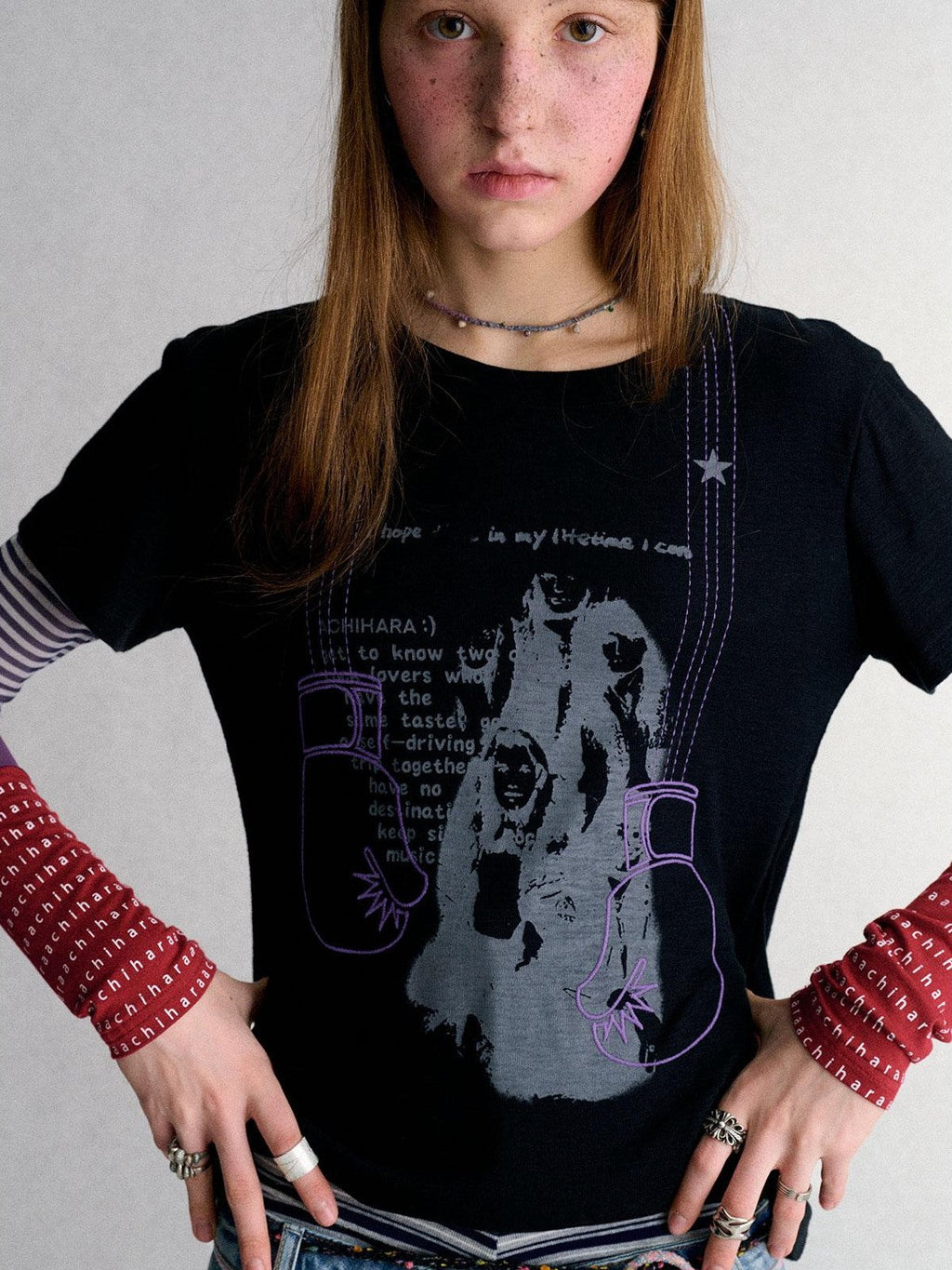 Mesh Layered Print Color Block Women's Long Sleeve T-shirts
