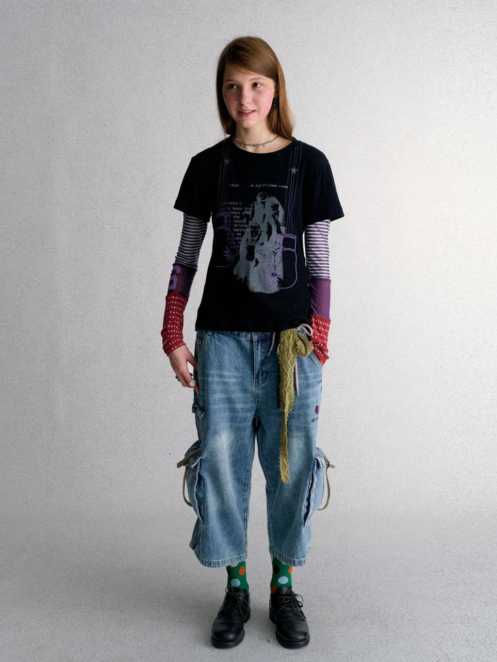Mesh Layered Print Color Block Women's Long Sleeve T-shirts