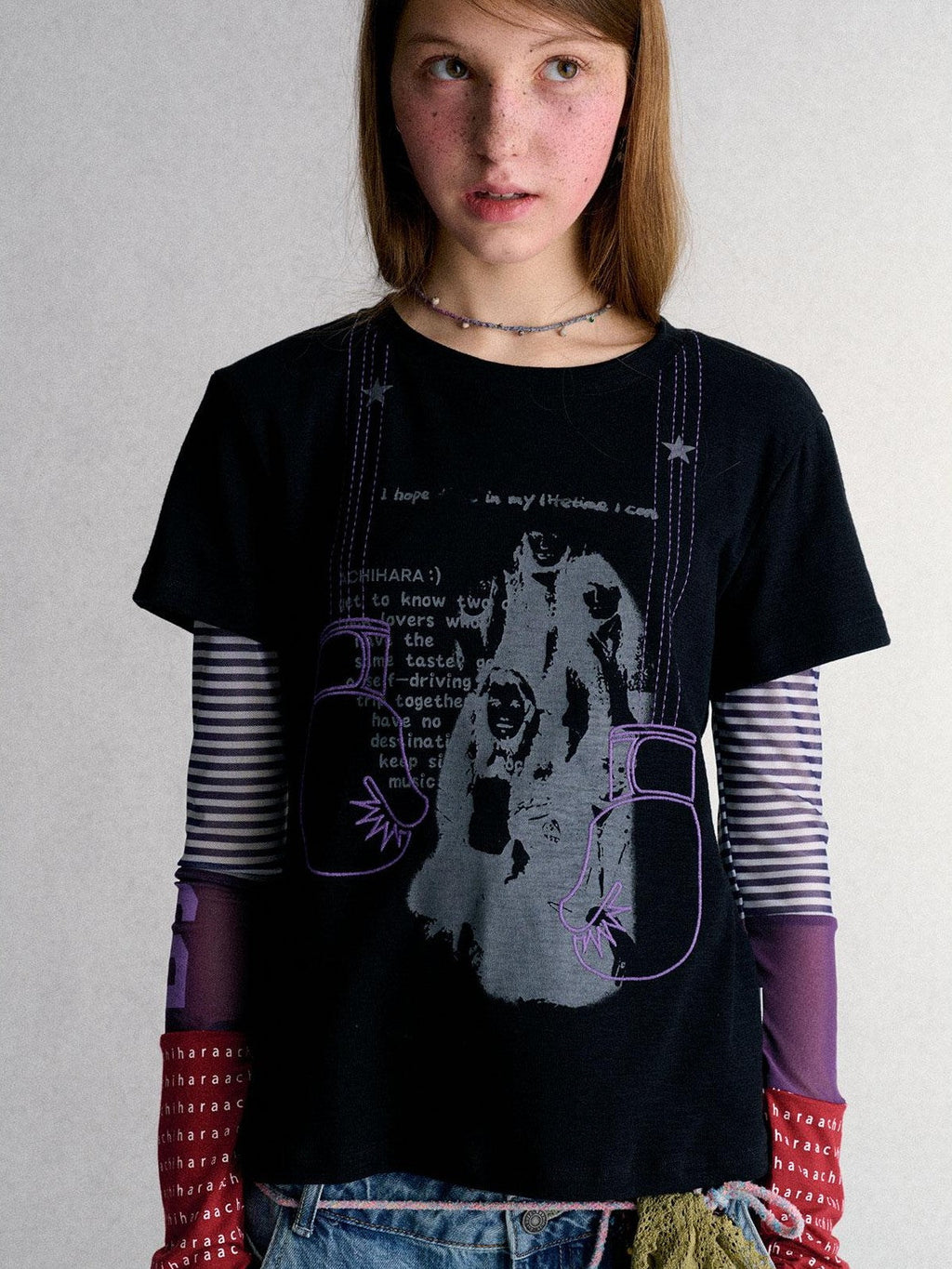 Mesh Layered Print Color Block Women's Long Sleeve T-shirts