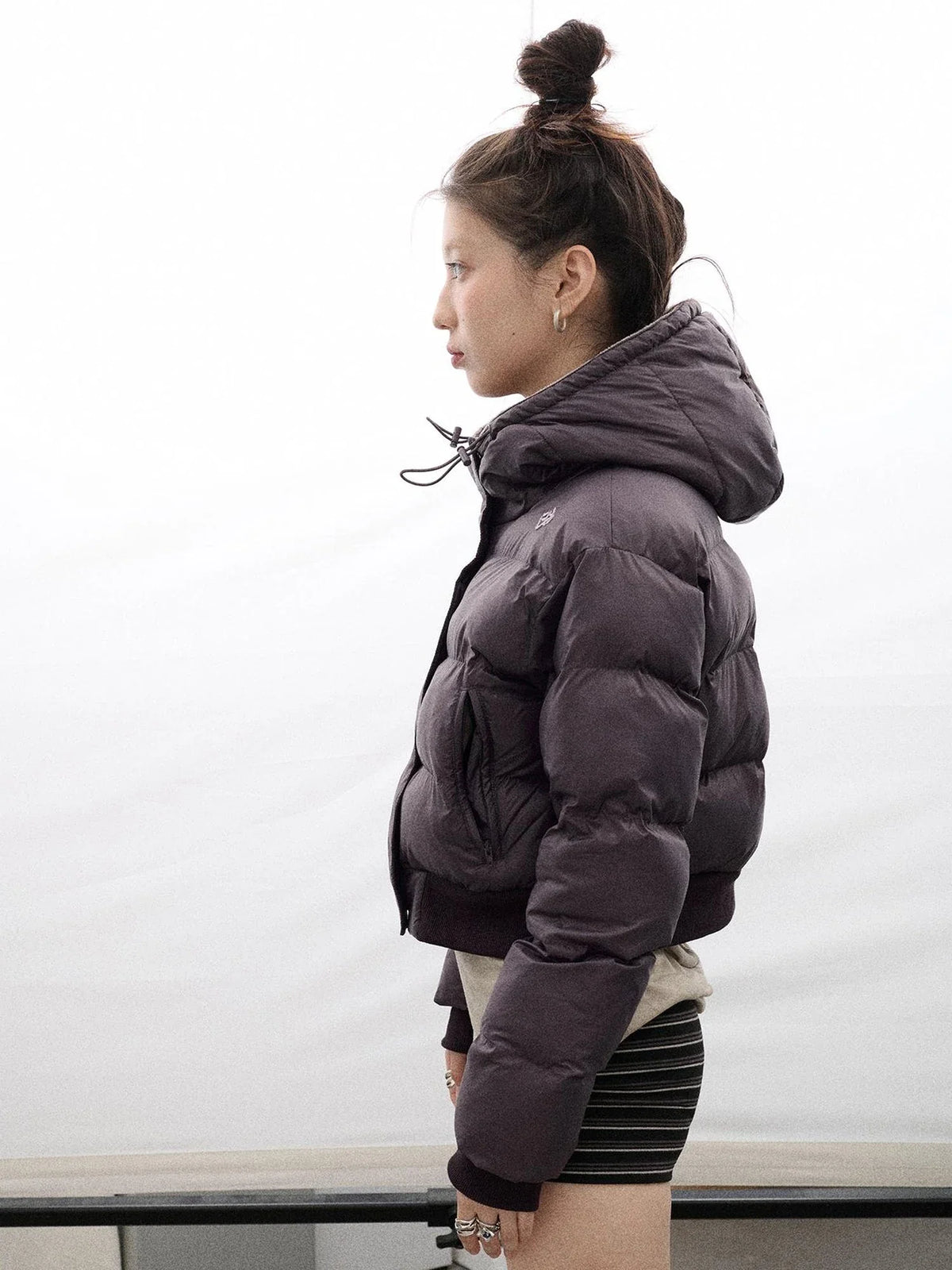 Om Embroidered Short Puffer Jacket
