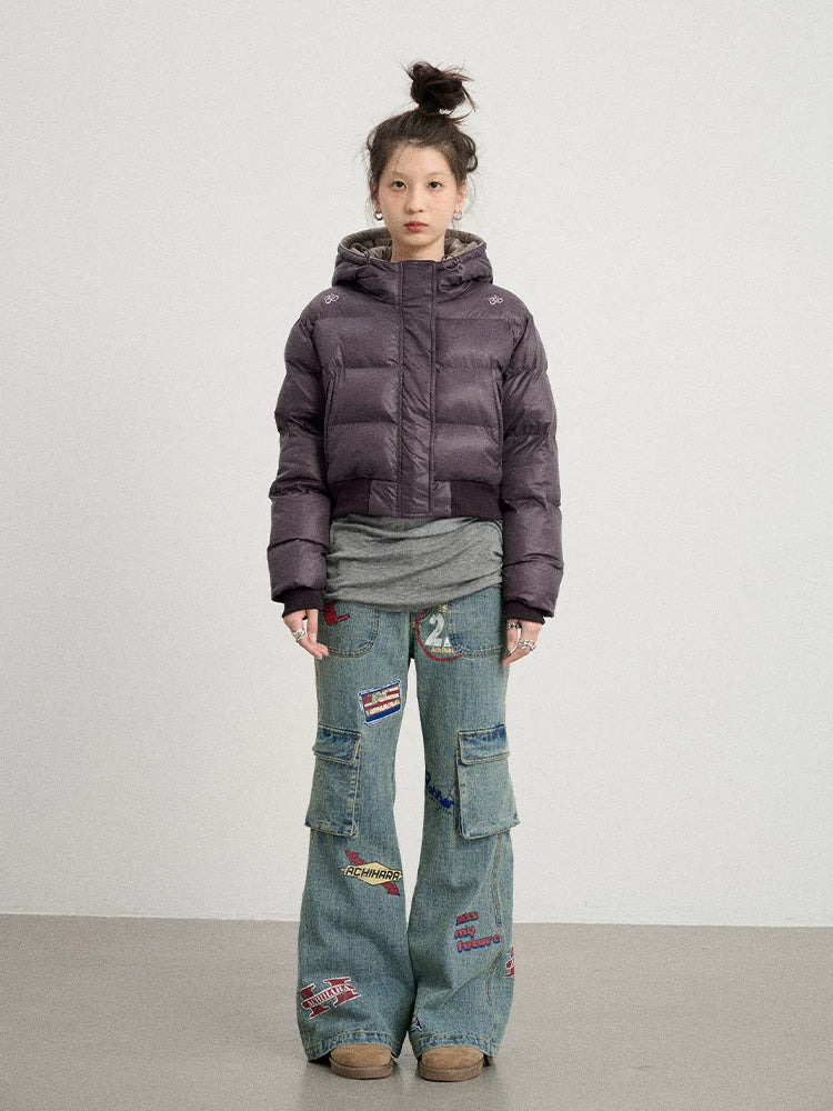 Om Embroidered Short Puffer Jacket