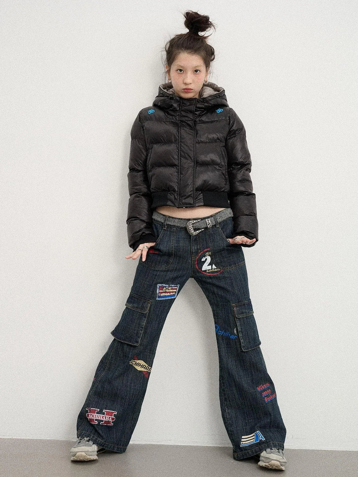 Om Embroidered Short Puffer Jacket