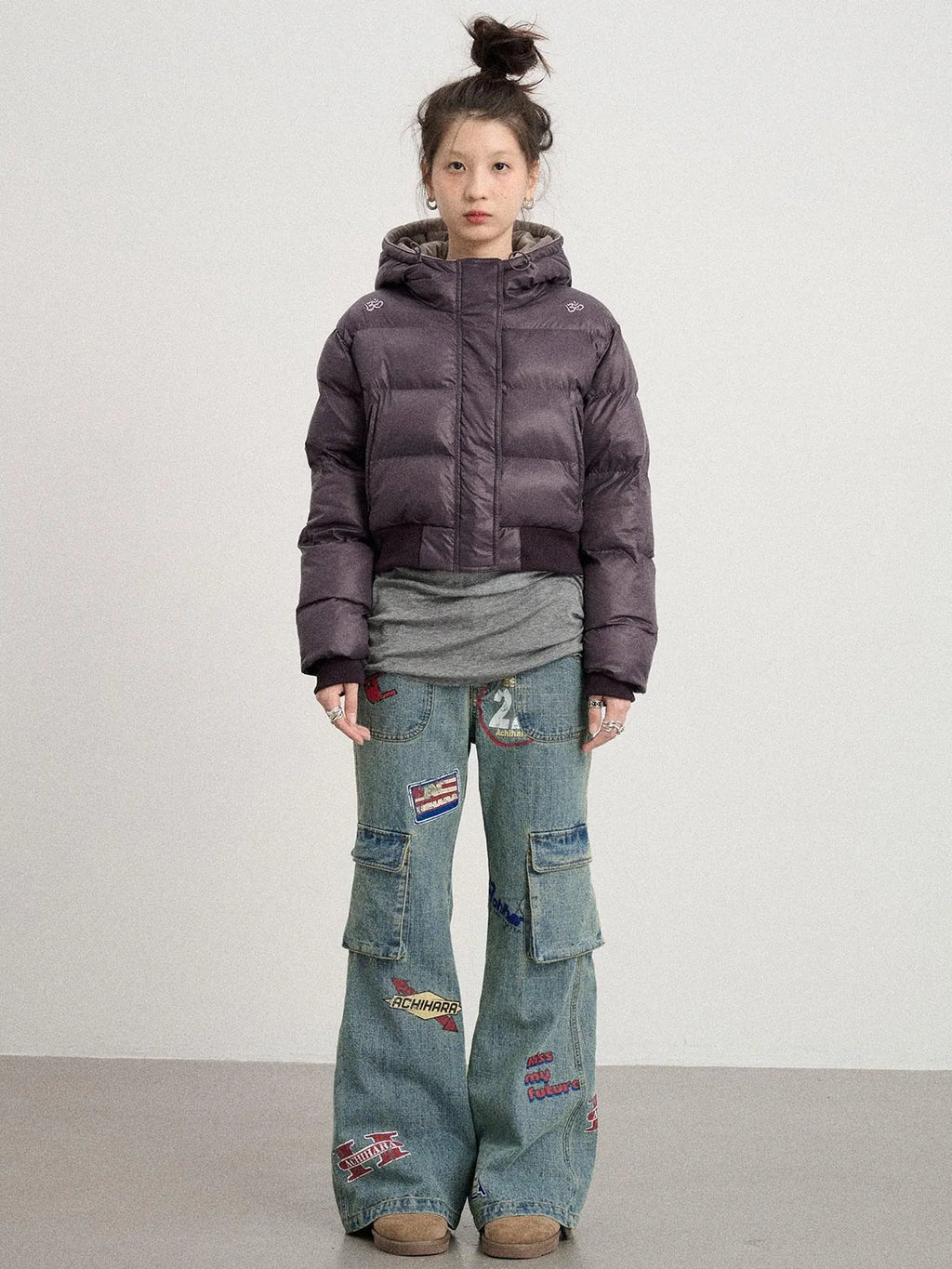 Om Embroidered Short Puffer Jacket