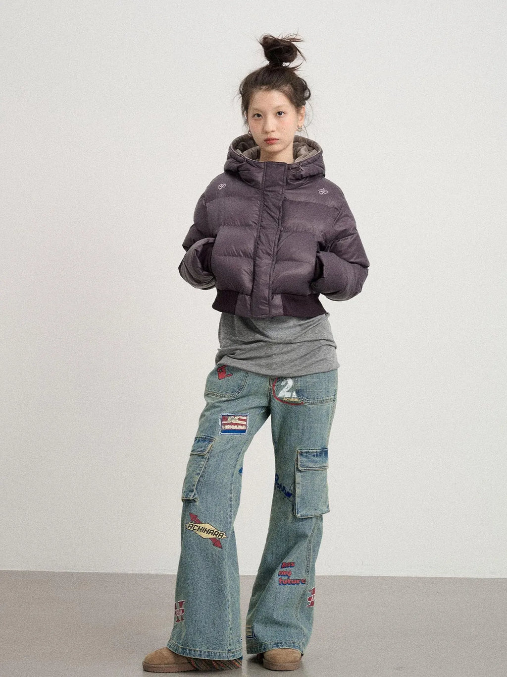 Om Embroidered Short Puffer Jacket