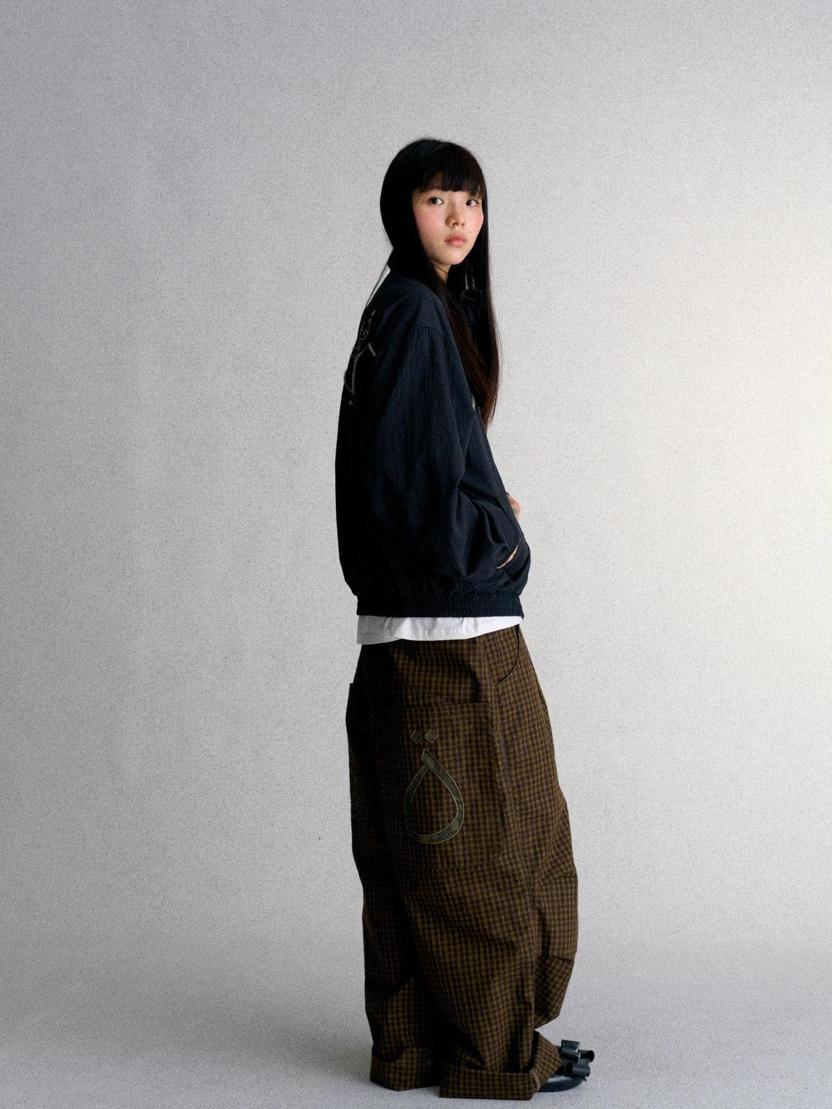 Plaid Embroidered Women's Cotton Wide-leg Pants