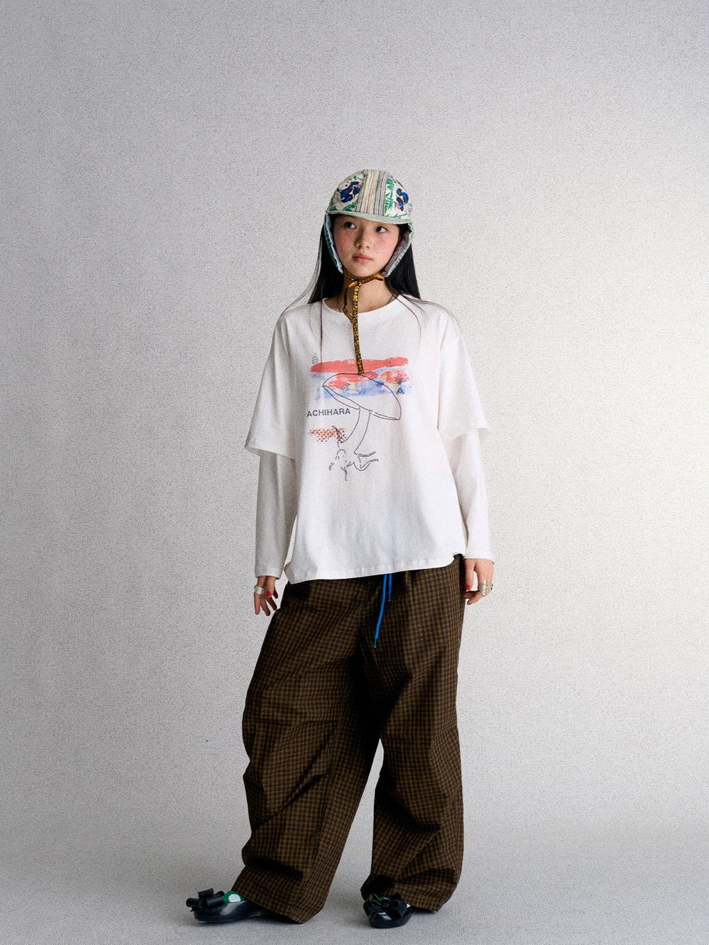 Plaid Embroidered Women's Cotton Wide-leg Pants