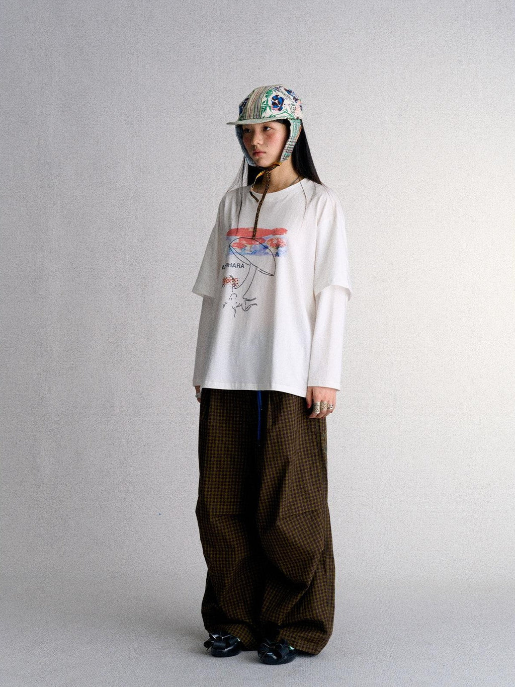 Plaid Embroidered Women's Cotton Wide-leg Pants