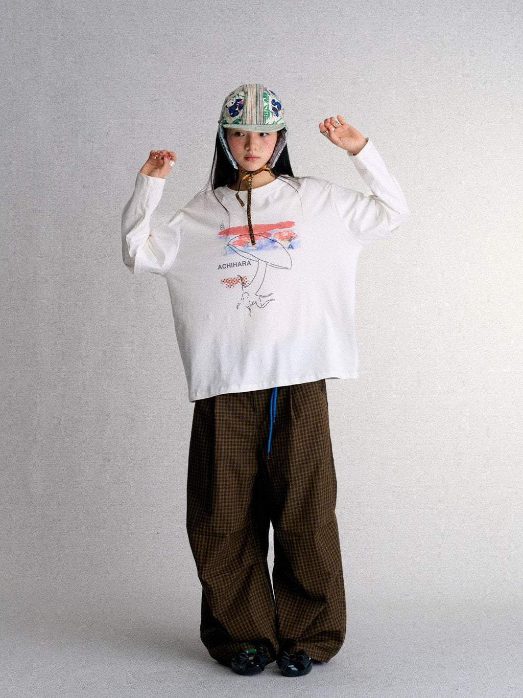 Plaid Embroidered Women's Cotton Wide-leg Pants