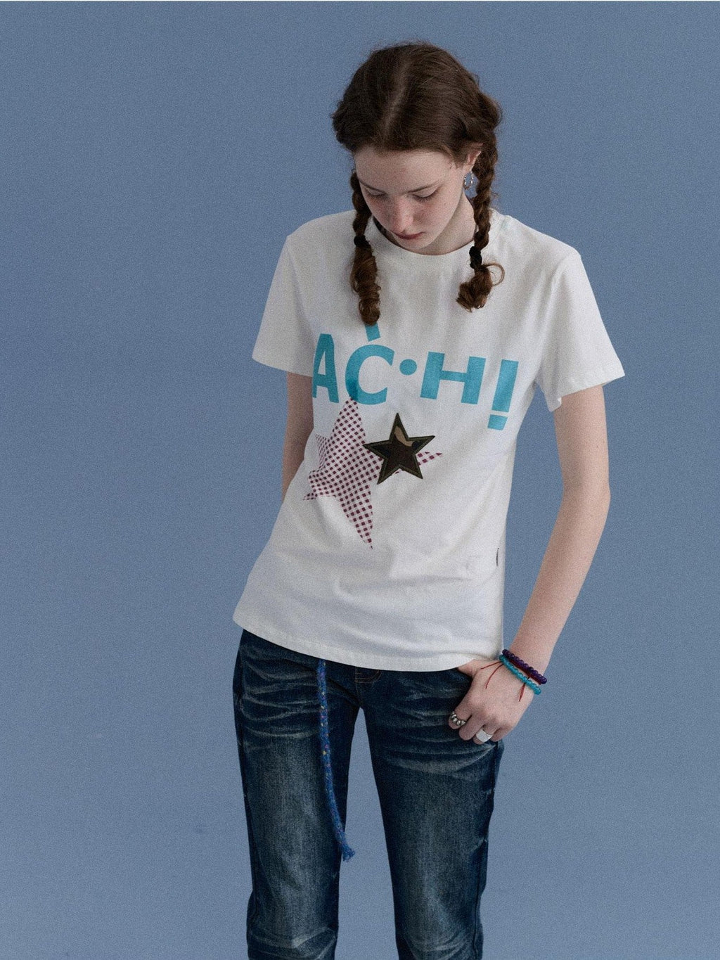 Plaid Star Print Oversized Women's Cotton Short Sleeve T-shirts
