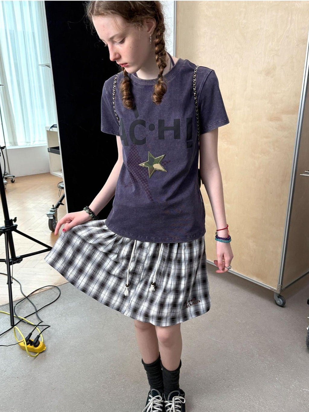 Plaid Star Print Oversized Women's Cotton Short Sleeve T-shirts