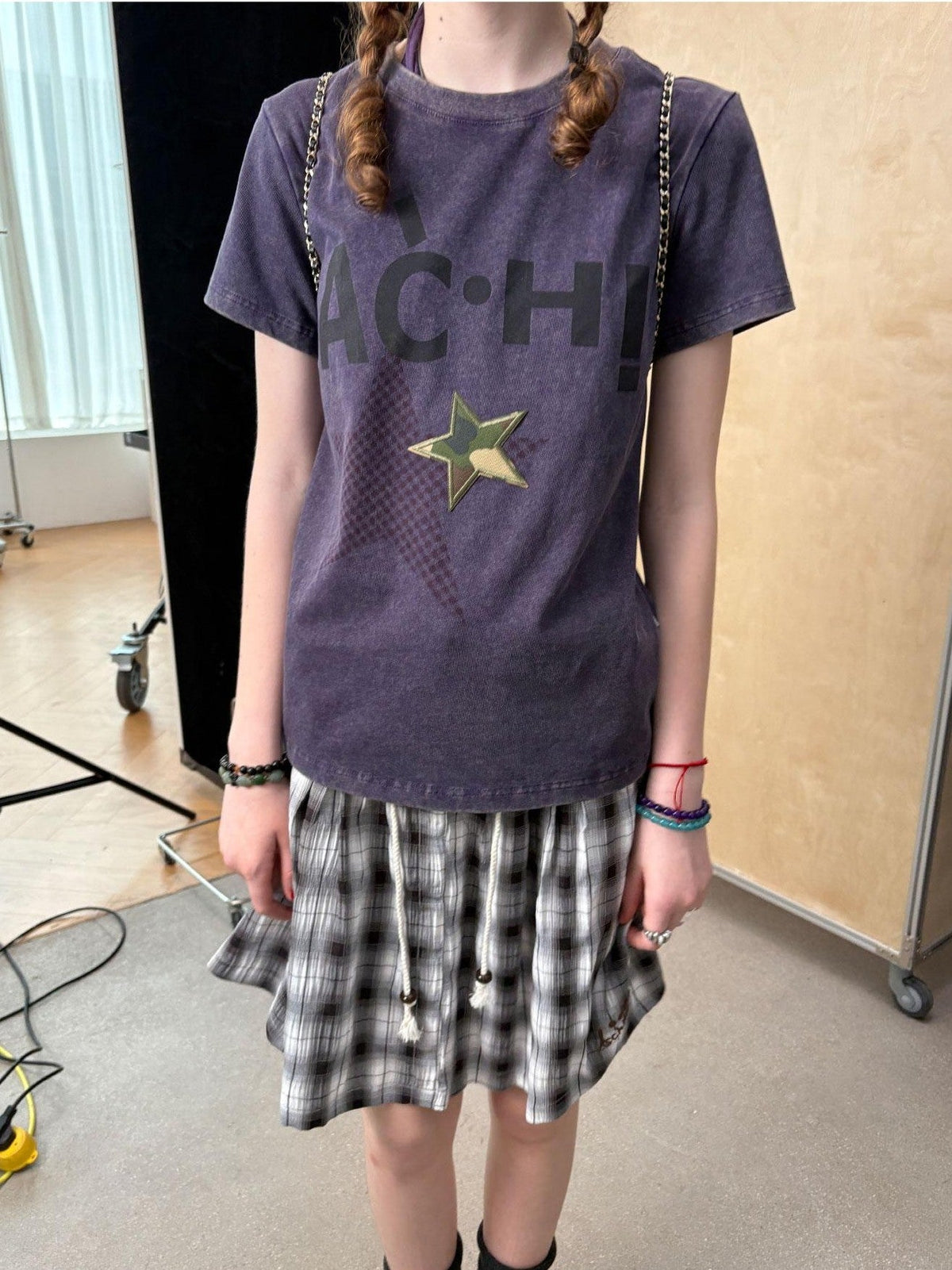 Plaid Star Print Oversized Women's Cotton Short Sleeve T-shirts