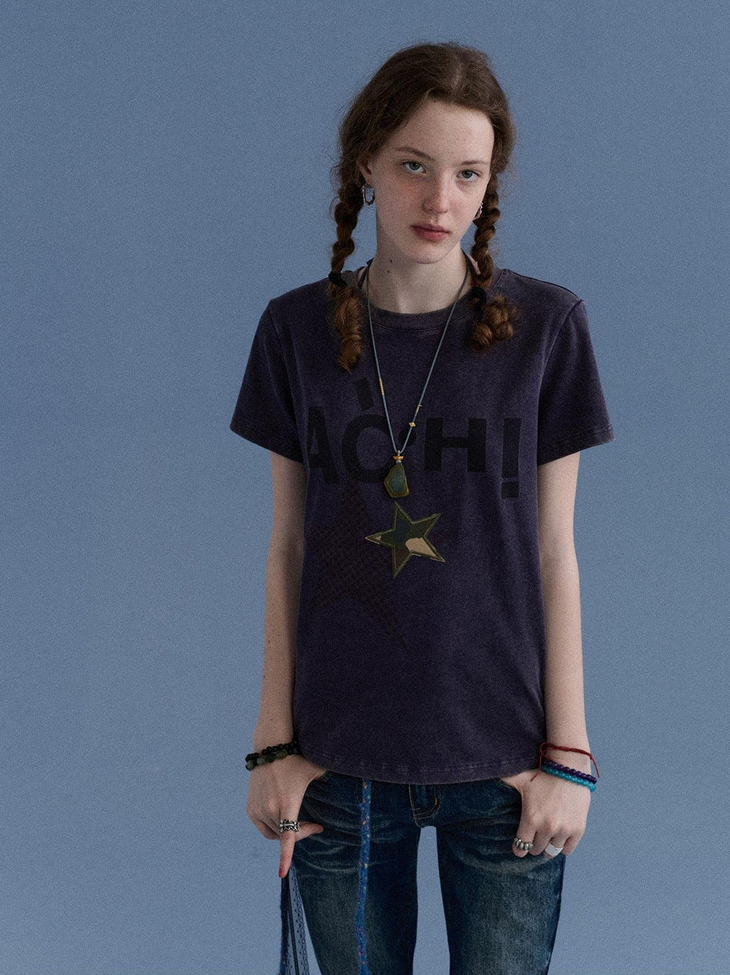 Plaid Star Print Oversized Women's Cotton Short Sleeve T-shirts